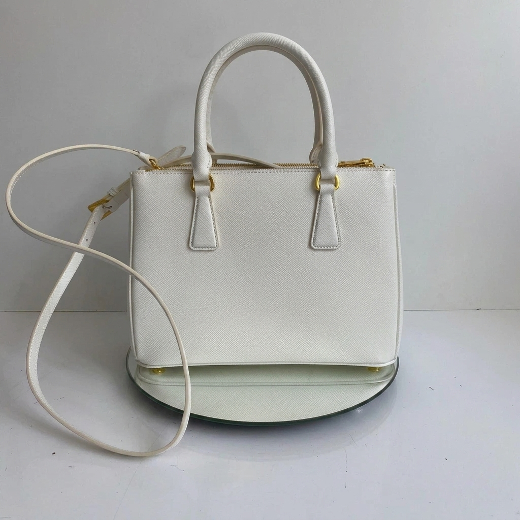White Textured Leather Handbag