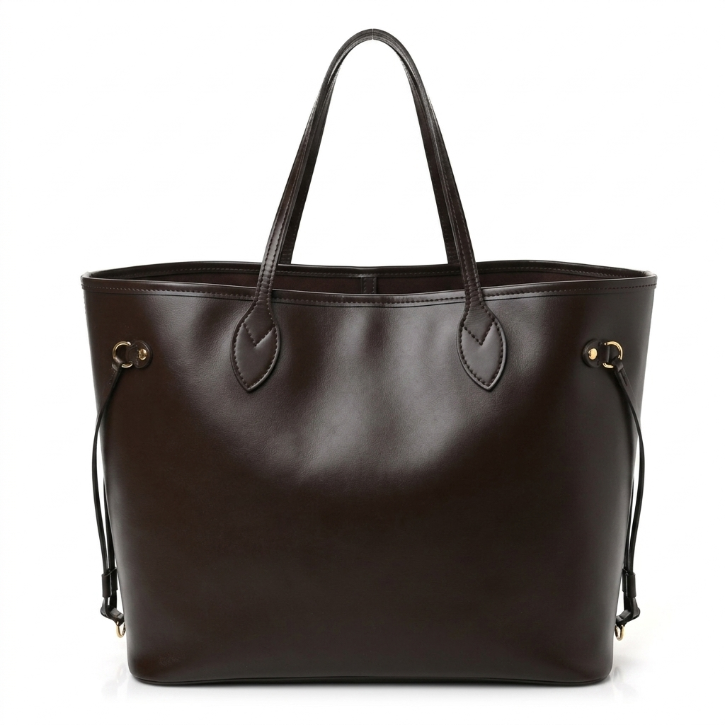 Checkered Pattern Dark Brown Tote