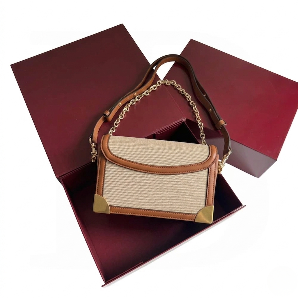 Quilted Canvas Shoulder Bag Light Brown