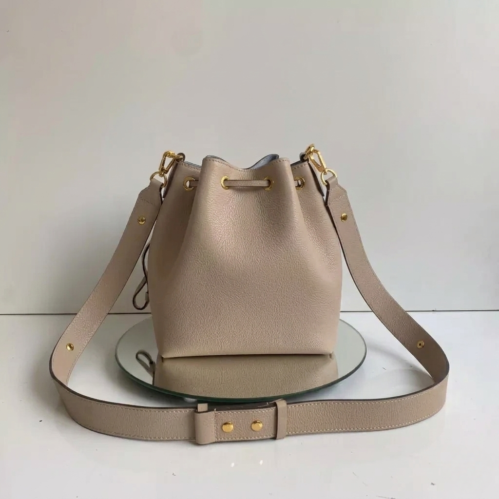Soft Italian Grain Leather Bucket Bag Beige