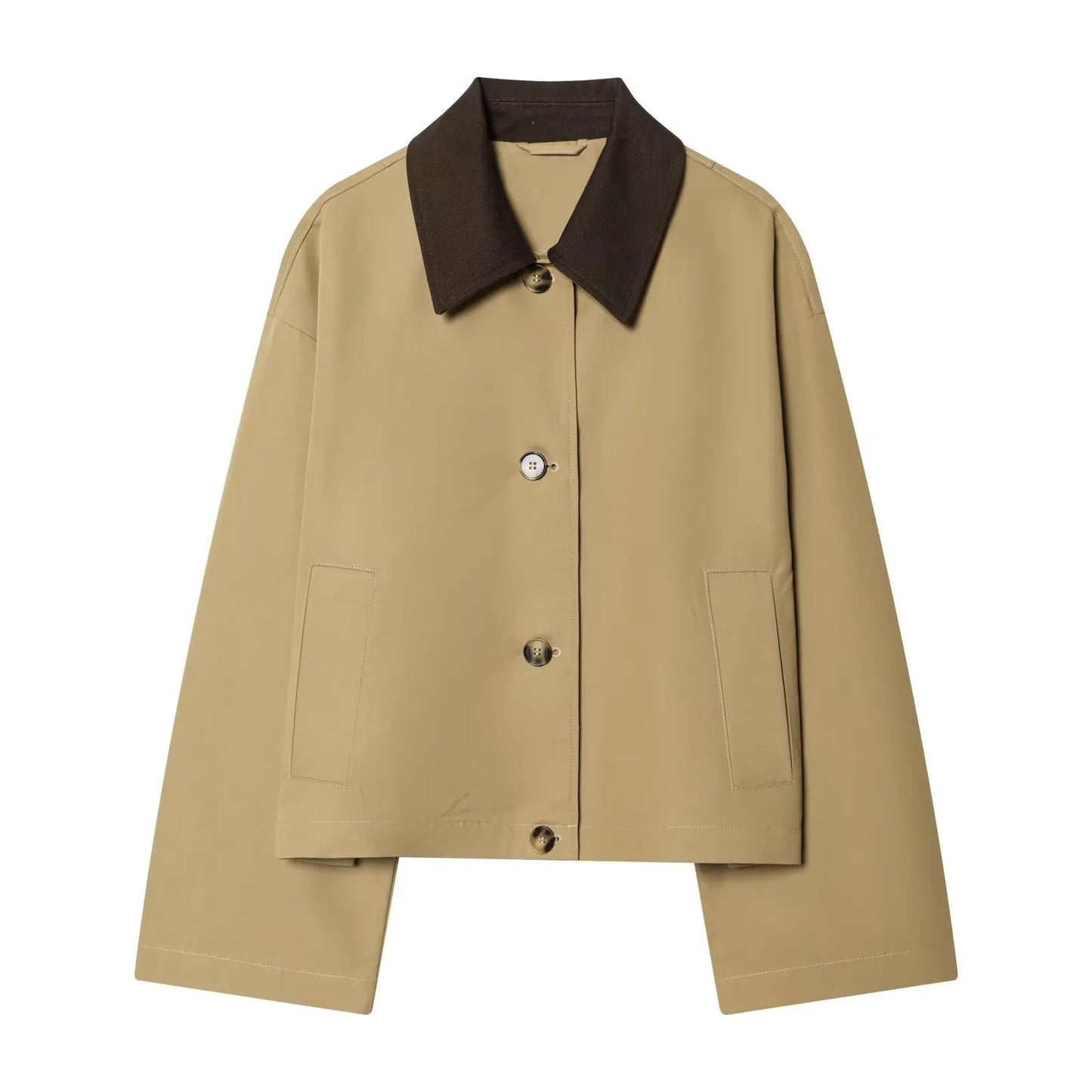 Women's Short Trench Coat with Contrast Collar New Spring