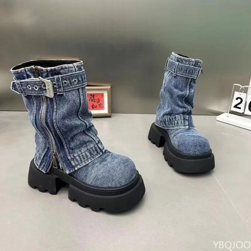 Spring and Autumn Fashion New Denim Thick Bottom Tall