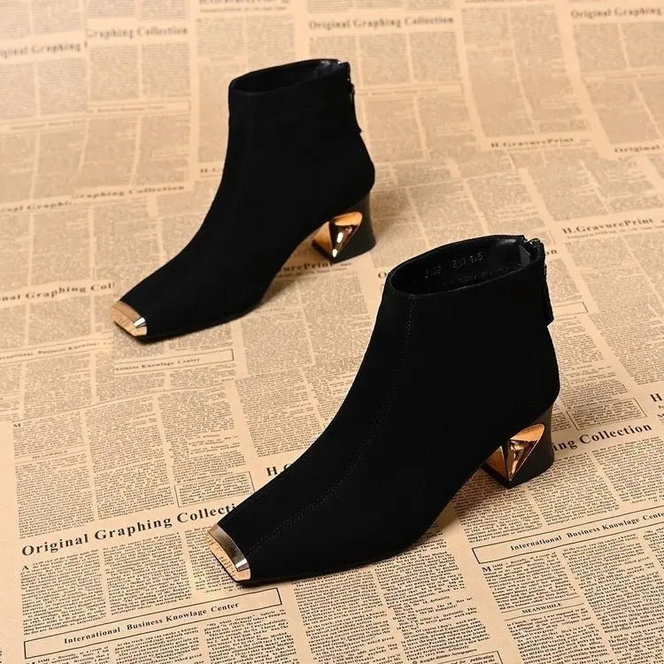 New Women's Retro Square Toe Suede Ankle Boots