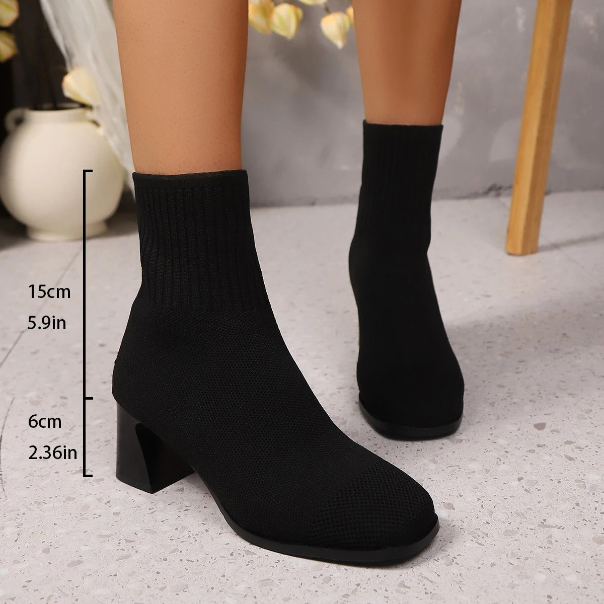 Women's Ankle Boots Knitted Heel High Heels Spring