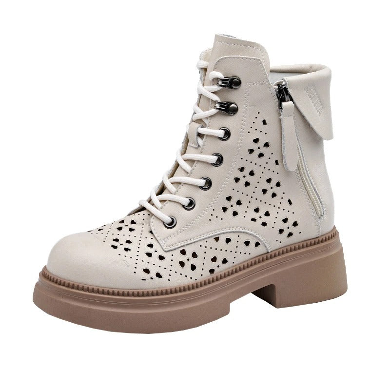 Brown Leather Ankle Boots 2026 New Lace Up With Back Zipper