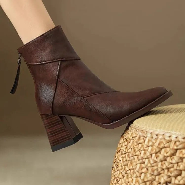 Aphixta Luxury Leather Women Ankle Boots Back Zipper