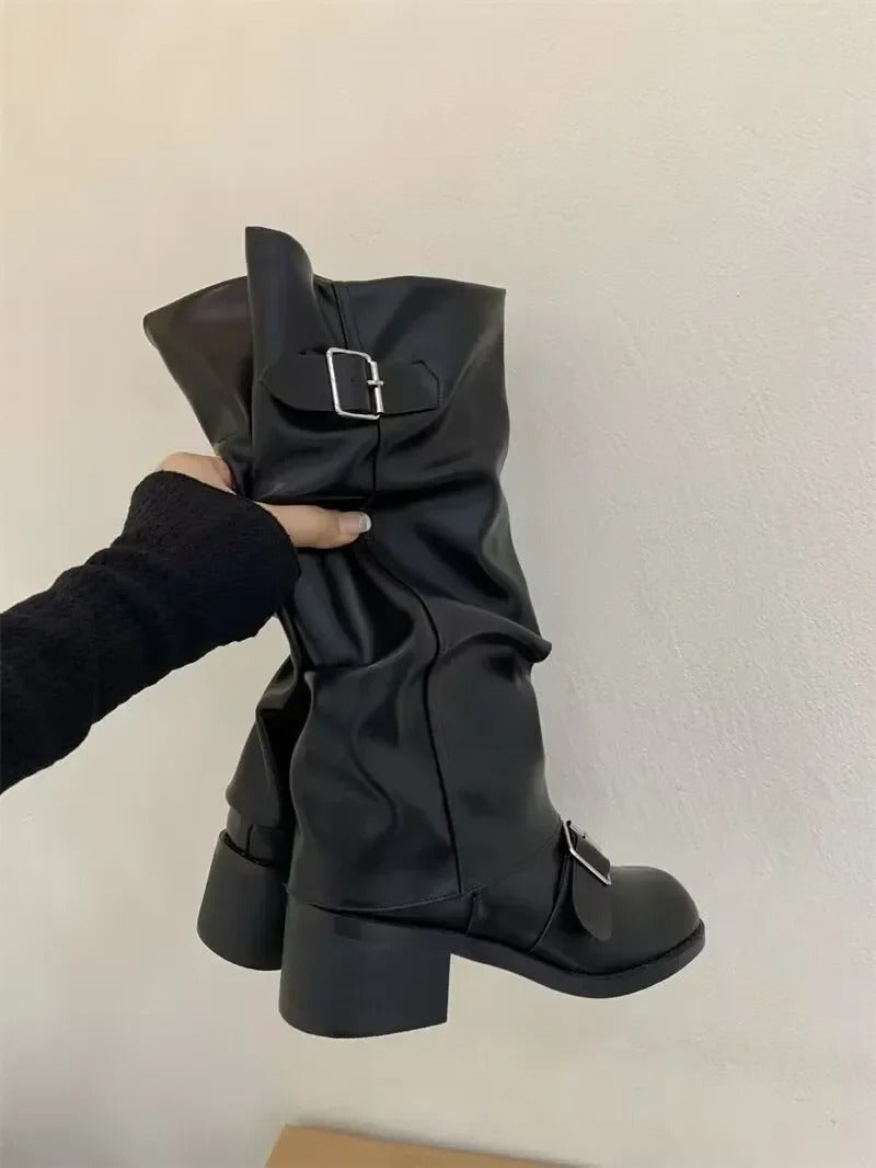 Boots Knee High Platform Chunky Heels Trend Punk Gothic
