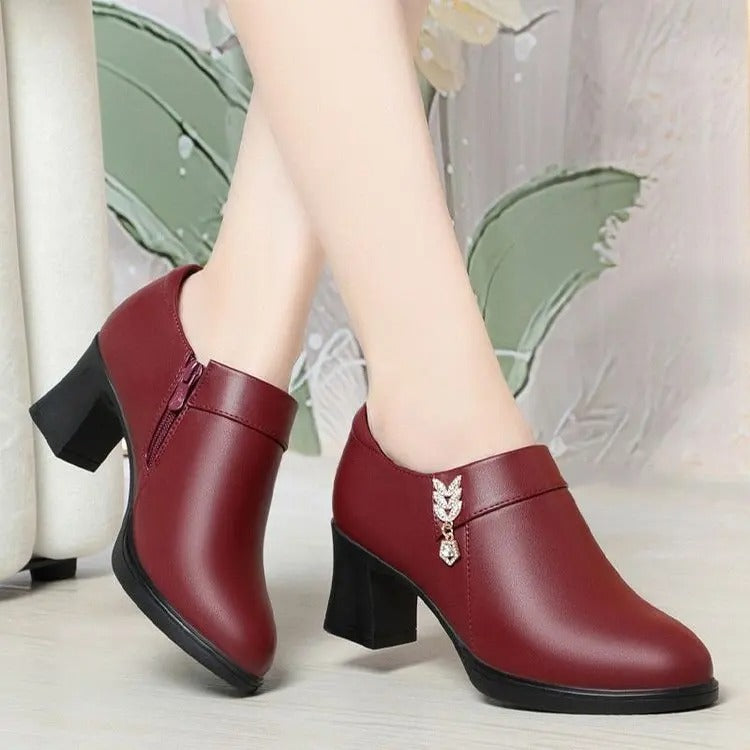 Women's Chunky Heel Soft Leather