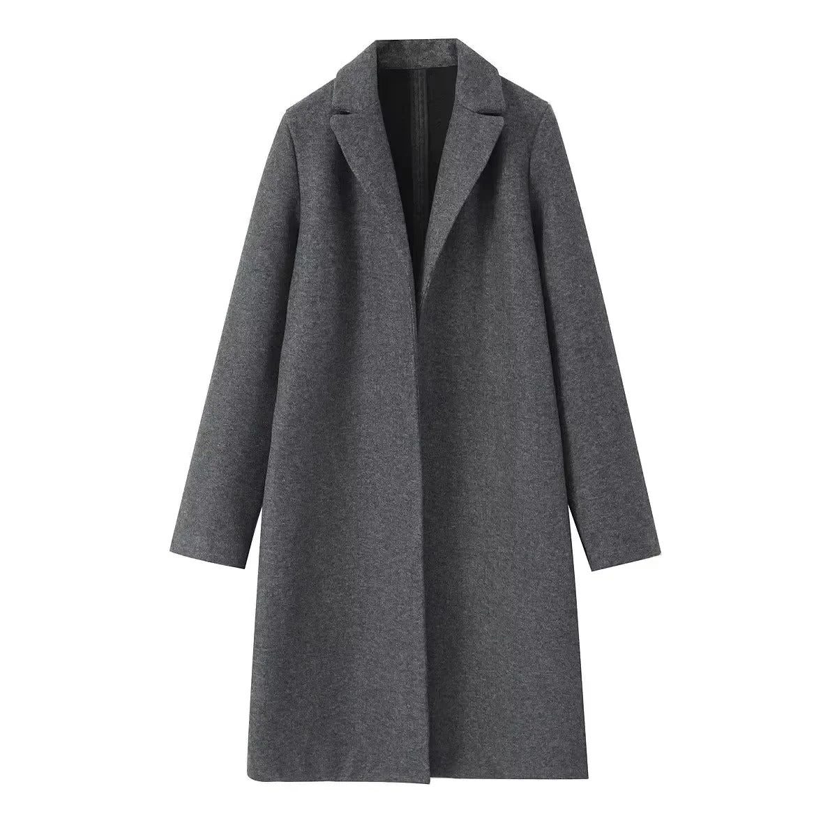 Women Woolen coat Fashion Solid Open Stitch Long Trench