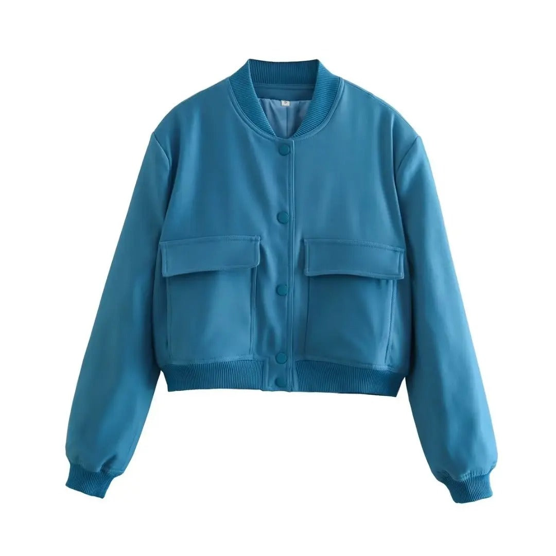 Women Fashion Solid Bomber Jackets Coat