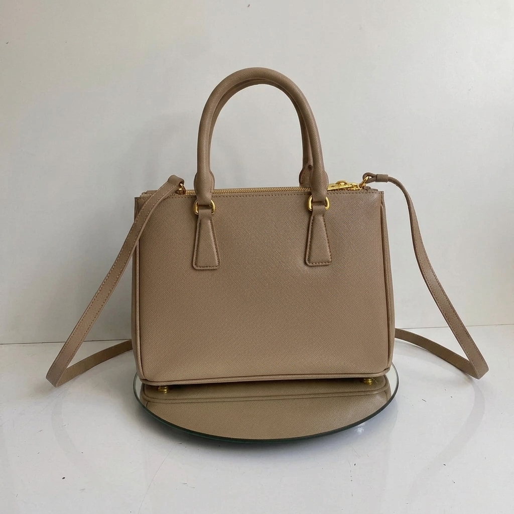 Beige Textured Leather Handbag