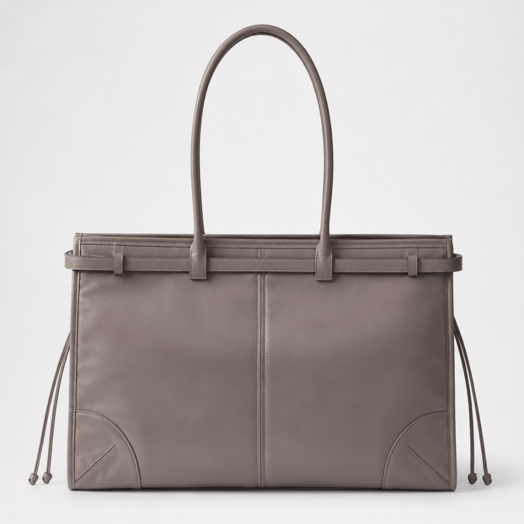 Structured Gray Leather Handbag