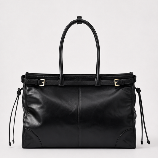 Structured Black Leather Handbag