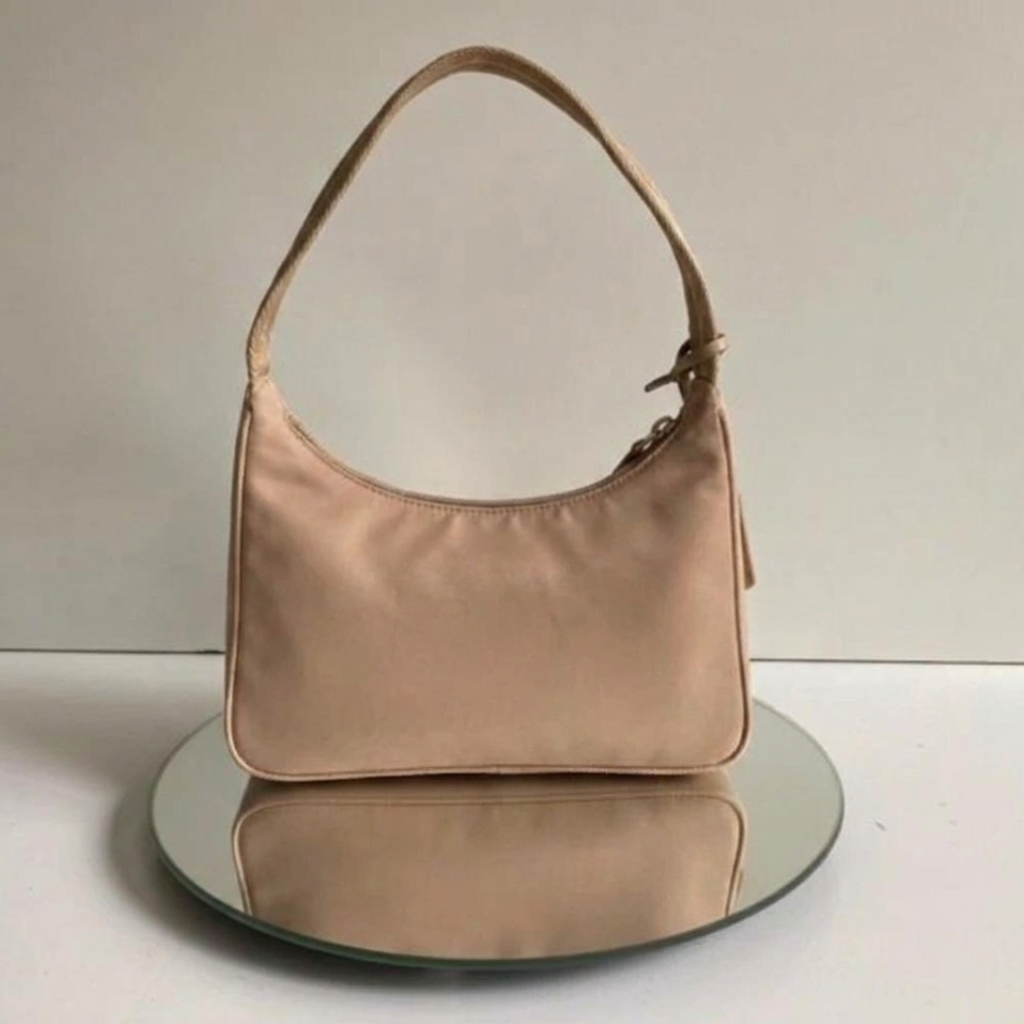 Beige Half-Moon Shoulder Bag