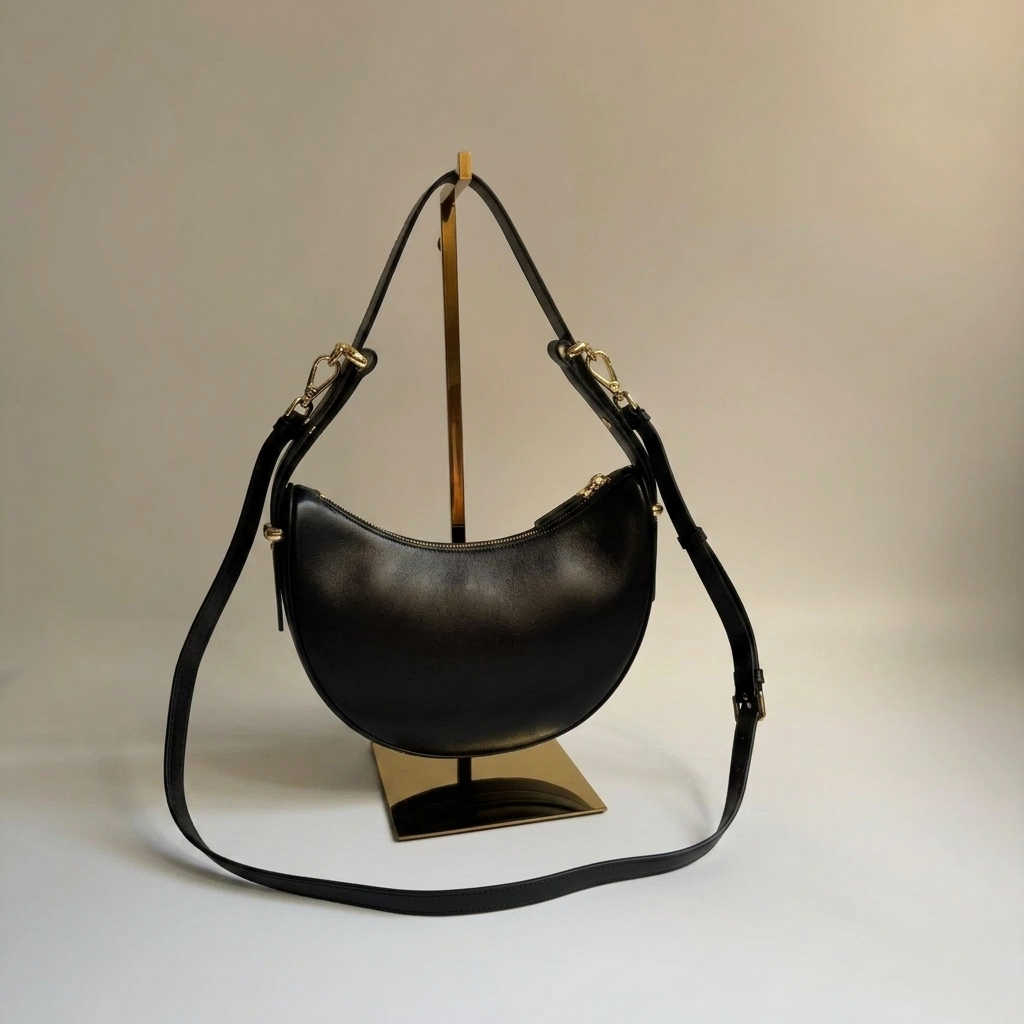 Curved Black Hobo Bag