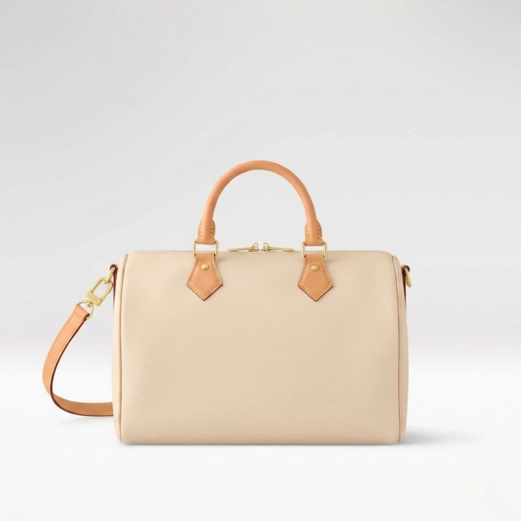 Minimalist White and Pink Top Handle Bag