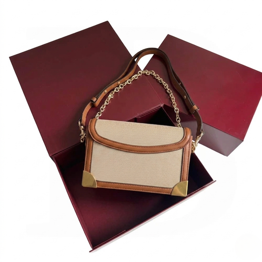 Quilted Canvas Shoulder Bag Light Brown