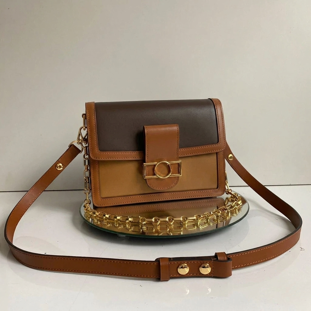 Classic Flap Shoulder Bag Brown and Gold