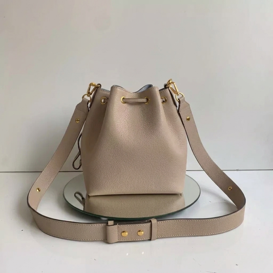 Soft Italian Grain Leather Bucket Bag Beige