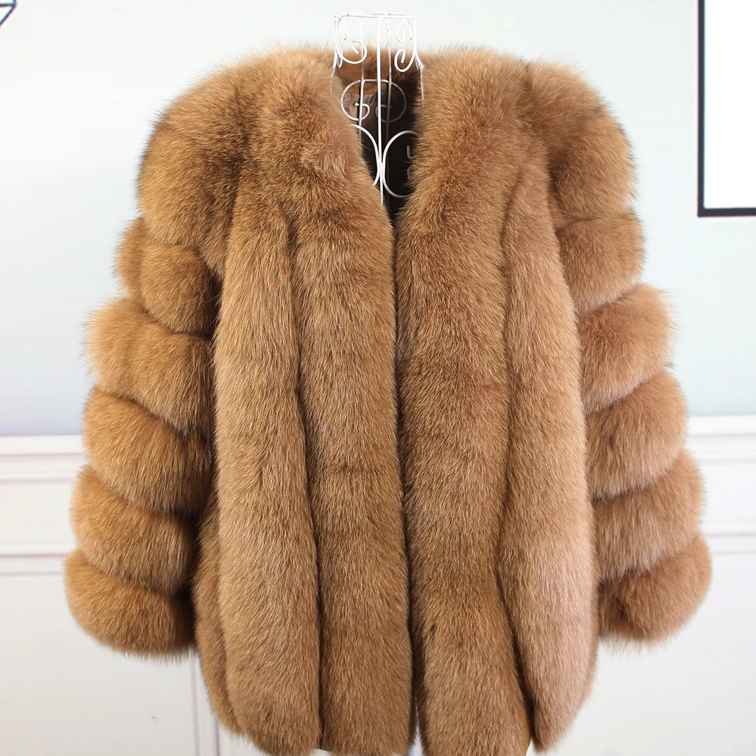 Women's Real Fox Fur Coat Winter Warm Luxury
