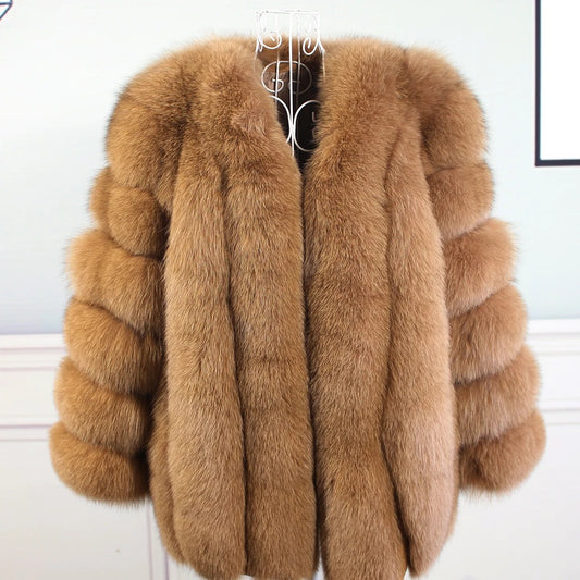 Women's Real Fox Fur Coat Winter Warm Luxury