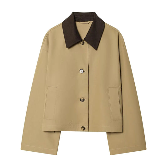 Women's Short Trench Coat with Contrast Collar New Spring