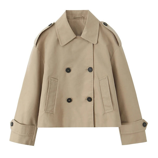 Willshela Women Fashion Khaki Double Breasted Short Trench