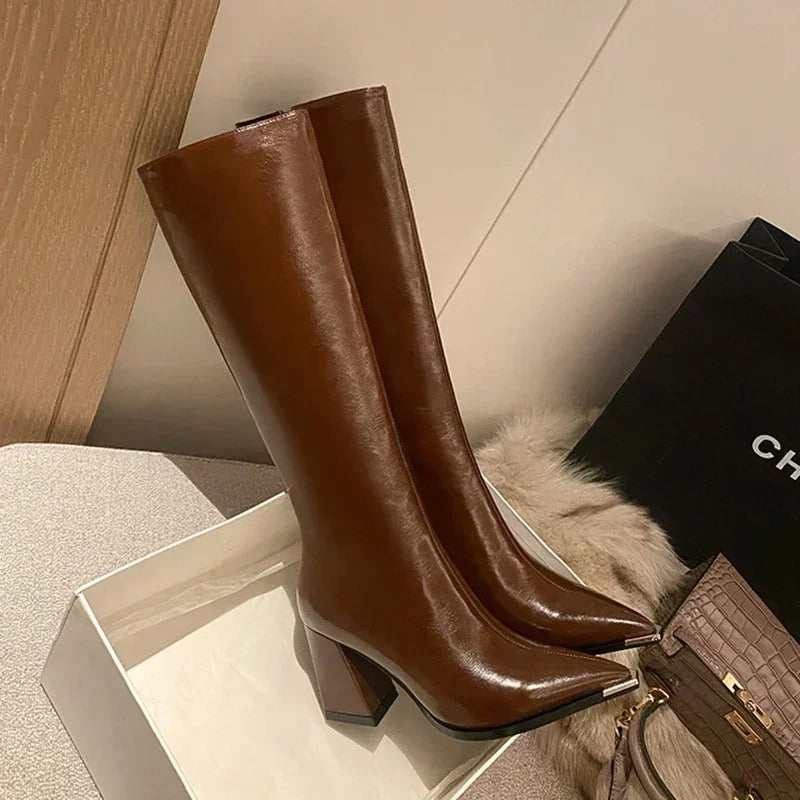 Pointed Toe Women High Boots Fashion Side Zippers