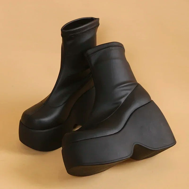 New Gothic Style Sexy Elegant Chunky Platform Women Ankle Boots Big Size