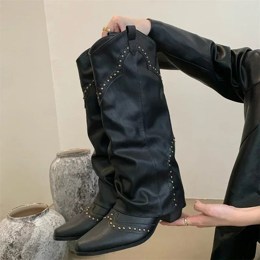 Woman Cowgirl Boots Fashion Slip On Ladies
