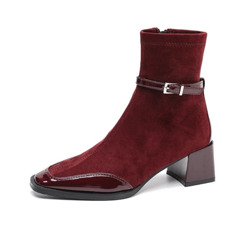 Women's Flannel Retro High-heeled Short Boots Autumn and Winter