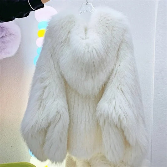 Fox Fur Coat Women's Winter Fashion Warm 100% Fox